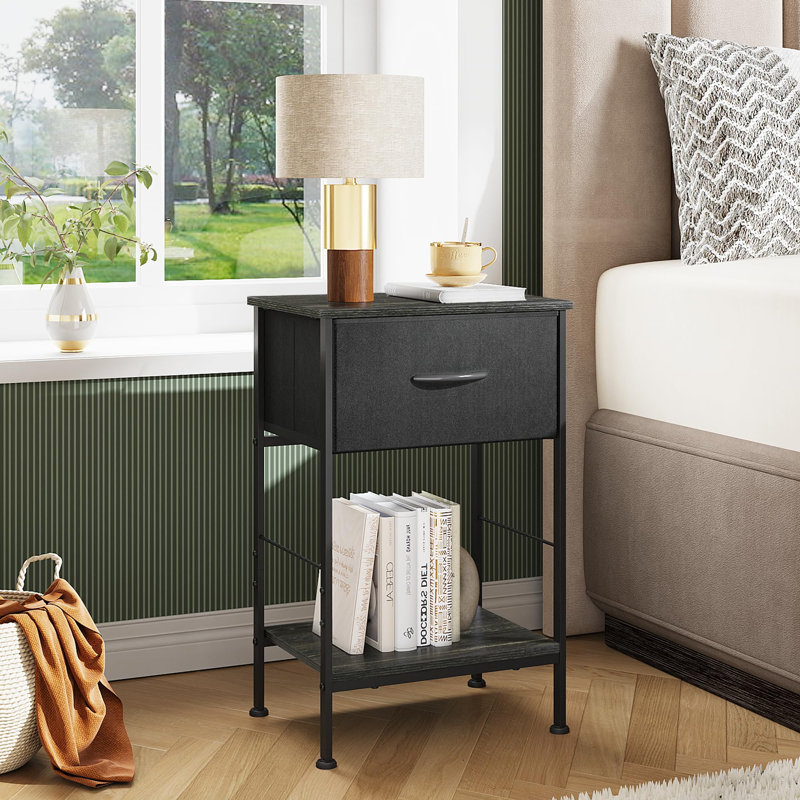 15.79'' W Metal Nightstand, Black, Set of 2