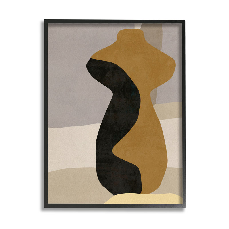 Vase abstrait bohème sur bois par Melissa Wang, Giclée encadrée noir minuit, H 20 po x l 16 po x P 1,5 po