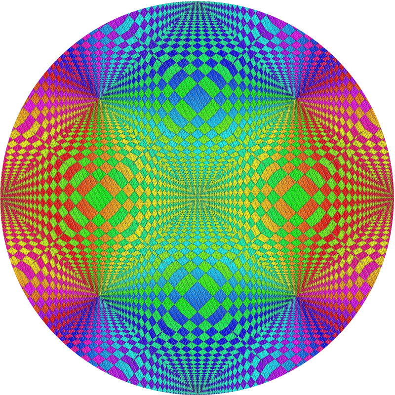Tapis mauve/vert/rouge à tissage électrique, Rond 8 pi
