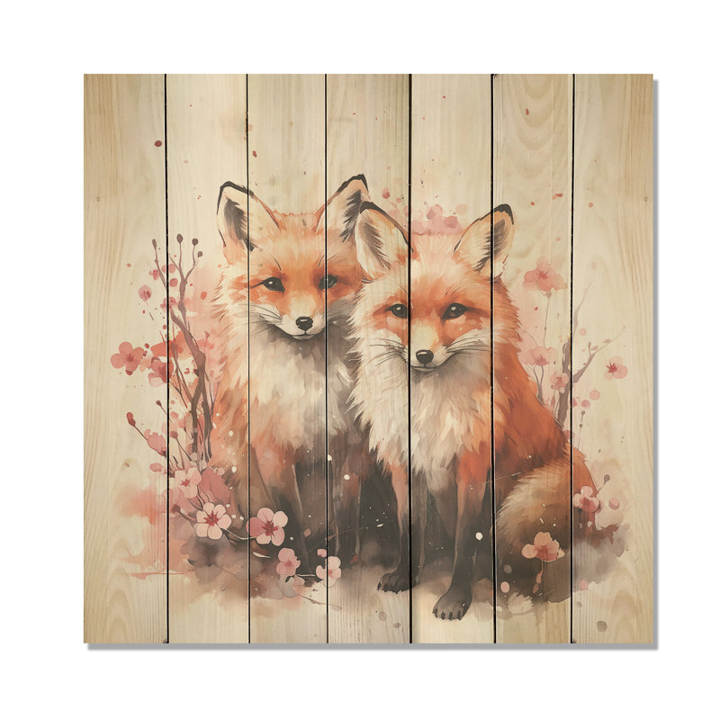 Foxs Elegant Forest Florals Grace I - Fox Animal On Wood Print, 30" H x 30" W