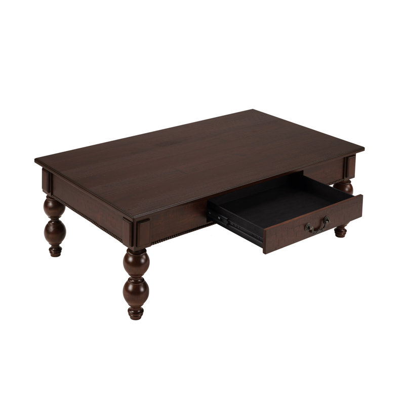 Table basse de style espresso vintage rectangulaire en bois avec tiroir de rangement, table basse de style campagnard