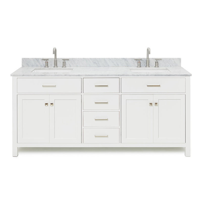 Aberdeenshire 72" Double Bathroom Vanity with Carrara White Marble Top, White