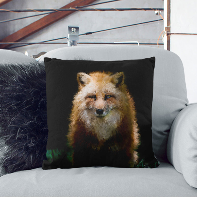 Red Fox Vol.4 Painting Square Throw Cushion, 55cm H x 55cm W x 20cm D, Black