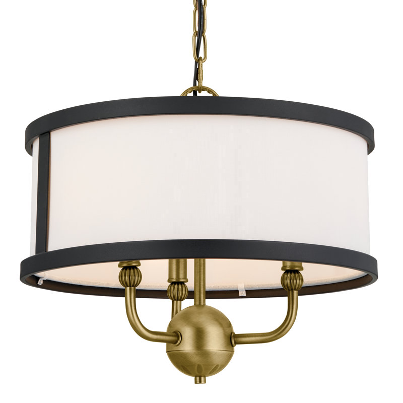 Natural Brass Mini Drum Chandelier with White Shade