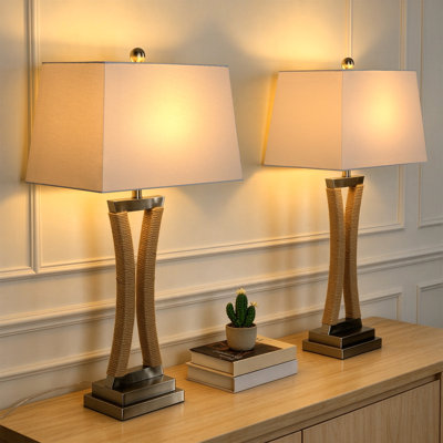 30.31" H Modern Forged Iron Table Lamp With Braided Rope Rattan Accent 3-way Dimming And Usb For Bedroom And Living Room