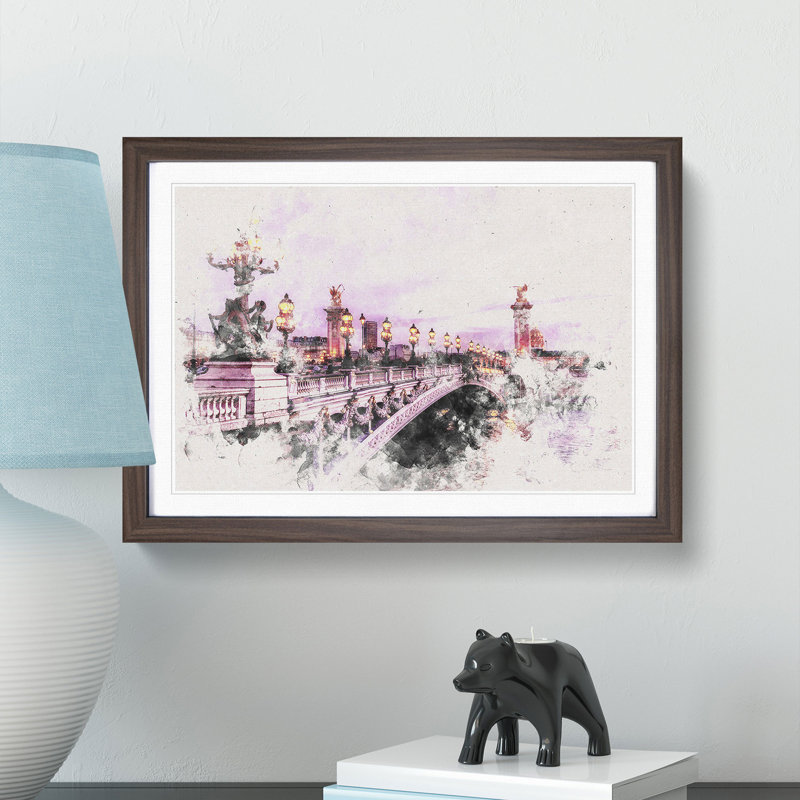 Pont Alexandre III Bridge in Paris France - Picture Frame Painting Print, 40cm H x 60cm W x 2cm D, Walnut Framed