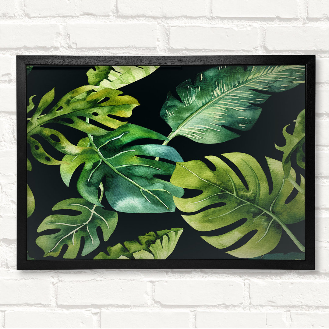 Monstera Mixed Leaves - Geschlossener Eckrahmen Kunstdrucke auf Holz