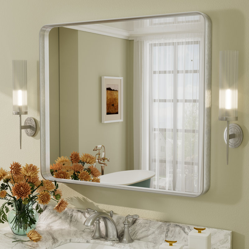 Miroir mural Aevar, Argent brossé, 36 po x 32 po