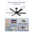 Cissline 48" Black 6-Blade Ceiling Fan No Light with Aluminum Blades, Remote Control for Medium Room
