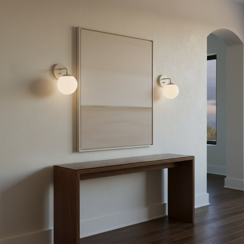 Single Light Etched Opal Glass Globe Wall Sconce, Light Taupe