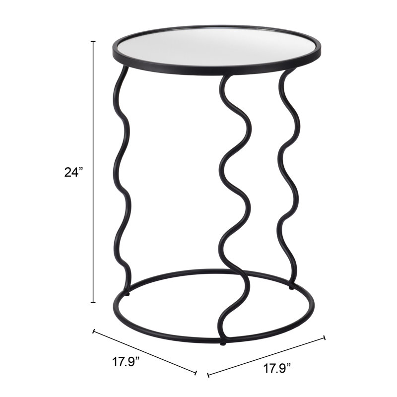 Bastia Black Round Glass and Metal Accent Table
