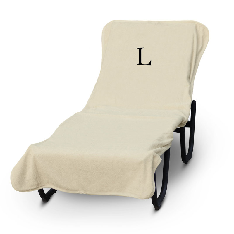 Housse pour chaise longue monogrammée - ensemble de 1 - lettre-bloc, L, Beige / noir