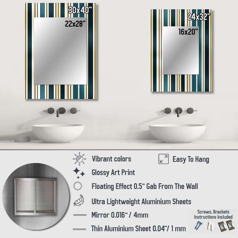 Sharonna classique à rayures élégantes beige et vert Sharonna - miroir unique rayé, grand miroir mural moderne, impression d'art en métal