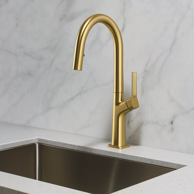 Robinet de douche avec valve thermostatique et douchette réglable, Or brossé
