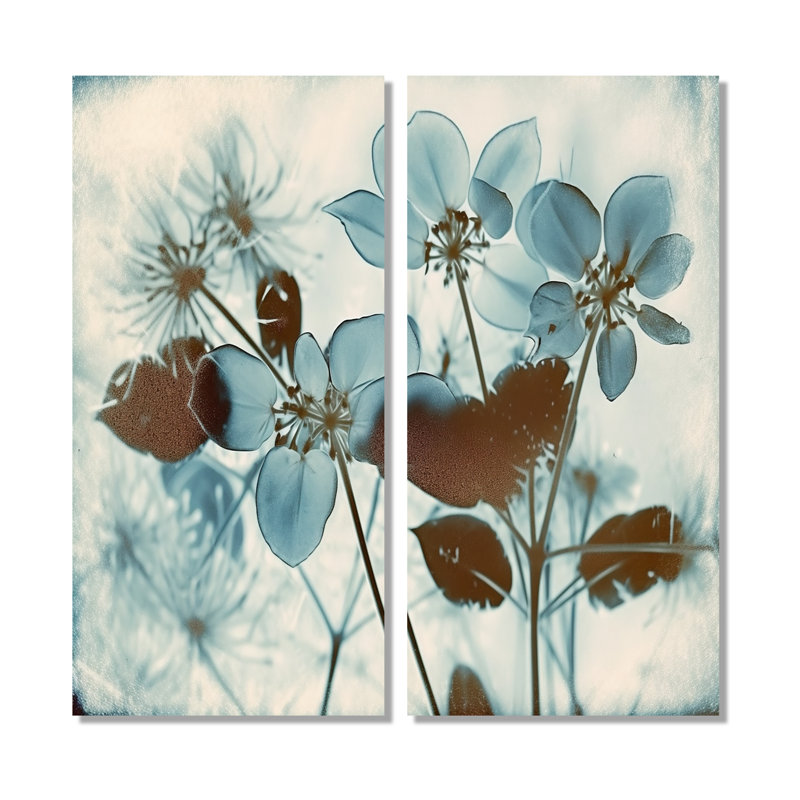 Fleurs botaniques rétro en bleu délavé rétro V - impressions botaniques abstraites, H 20 po x l 24 po, Toile tendue