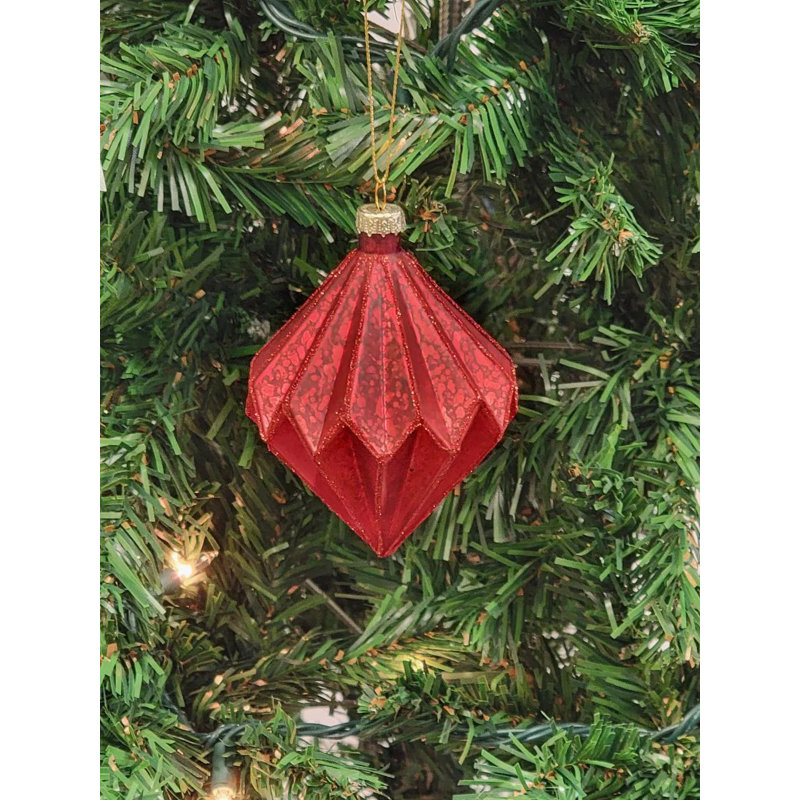  Ornement de Noël en verre rouge en forme de losange F07M7-21-LH76-24116