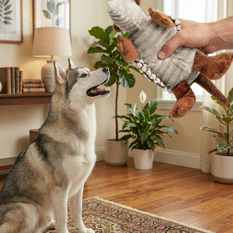 Jouet pour chien pelucheux pelucheux de 8 pouces tressé gris, aide à nettoyer les dents, pour les petites et les grandes races