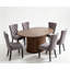 Ensemble 7 pièces de cuisine et salle à manger de ferme avec table à piédestal extensible, rangement fermé et chaises capitonnées-227864661