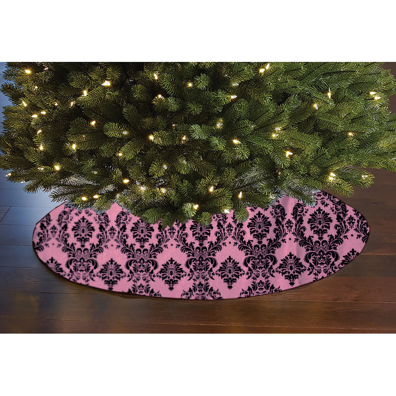 Jupe d'arbre de Noël damassé, Noir / rose