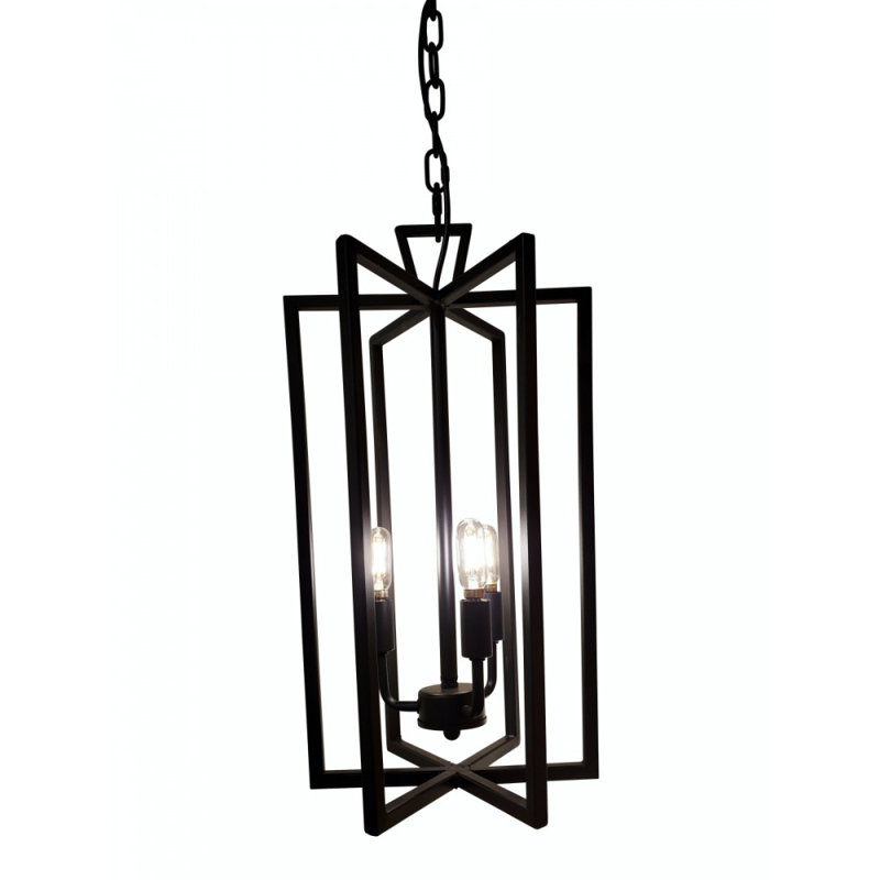 Robin 3 - Light Lantern Rectangle Chandelier, Flat Black