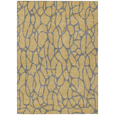 10' X 14' Gold And Gray Geometric Washable Indoor Outdoor Area Rug