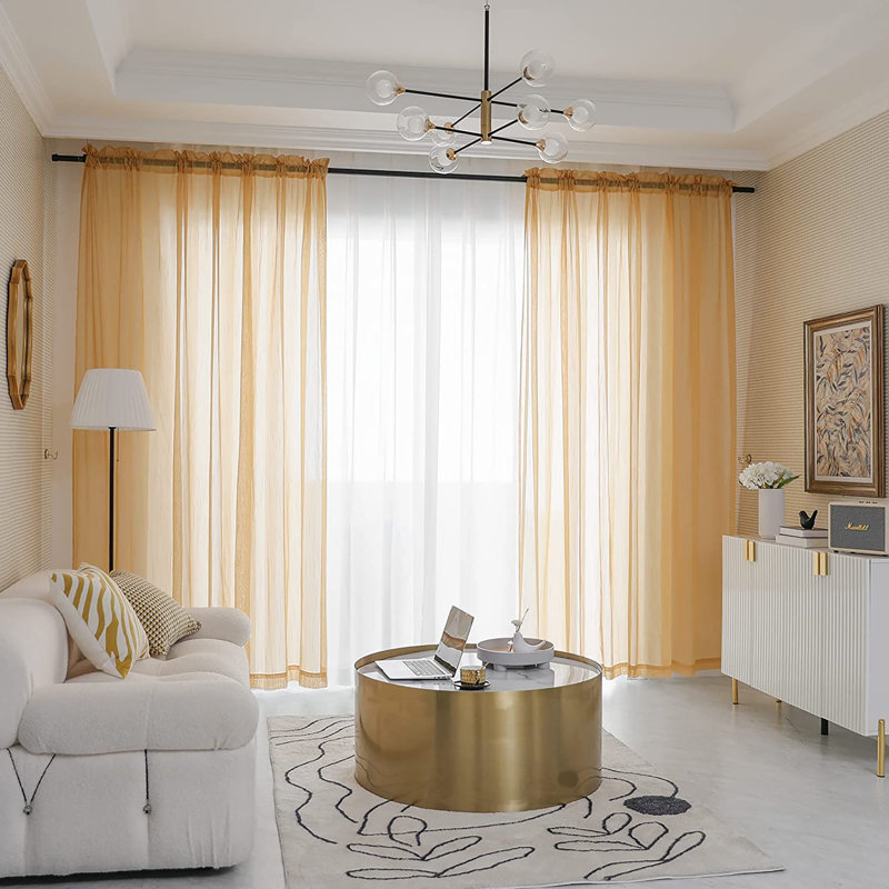 Shetler Sheer Curtain Pair, 52" W x 84" L, Gold