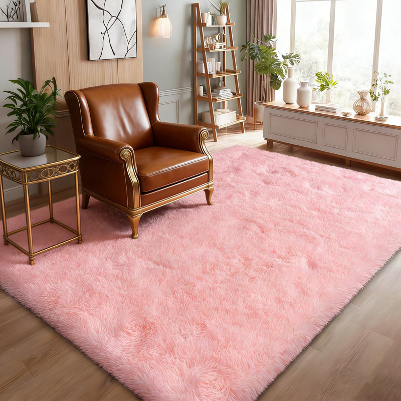 6x9 ft Pink Shag Rugs for Living Room, Non-Slip Area Rugs for Nursery Kids Playroom Dorm Office, Indoor Modern Plush Shag Carpets