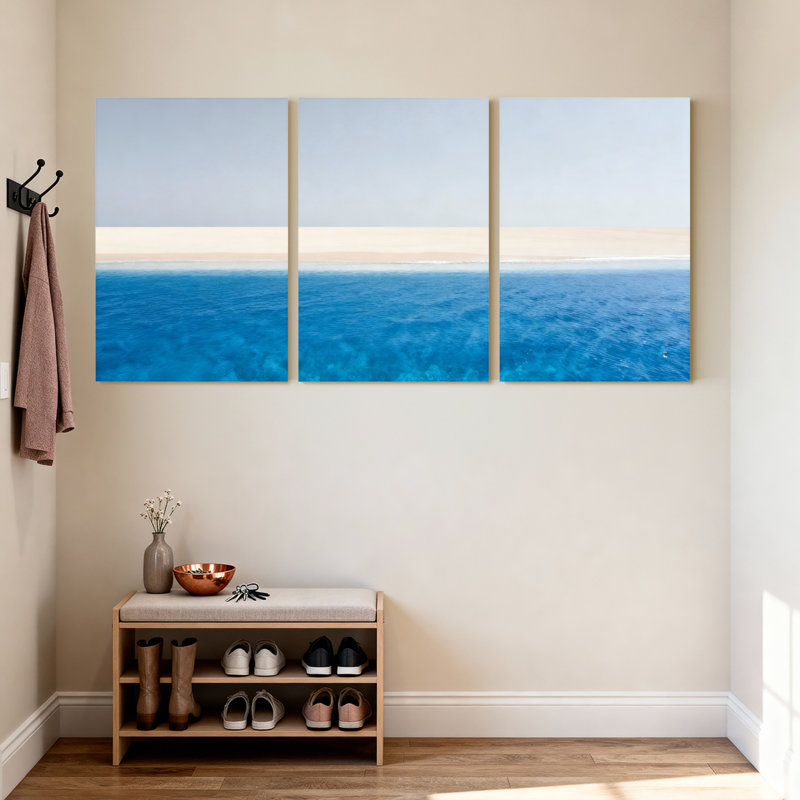 Ensemble de 3 tableaux muraux sur toile représentant un horizon océanique, H 30 po x l 60 po