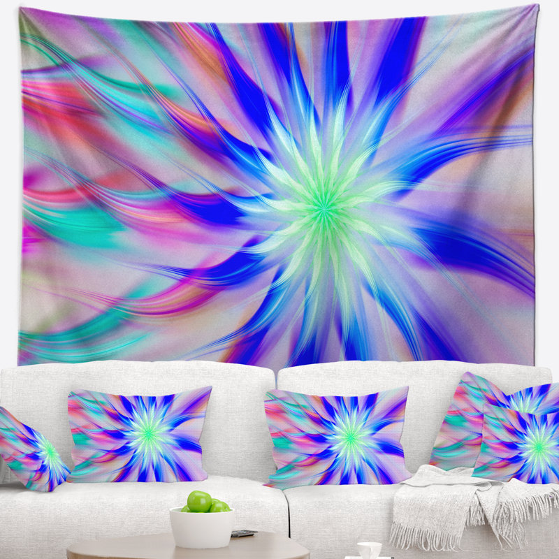 Tapisserie abstraite abstraite avec spirale bleue, H 32 po x l 39 po