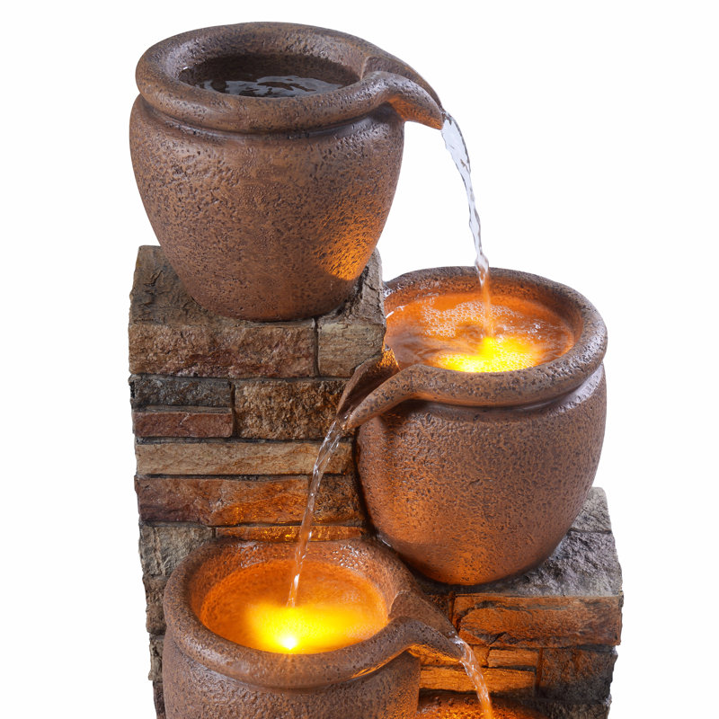 Outdoor Weather Resistant Cascade Fountain with Lights