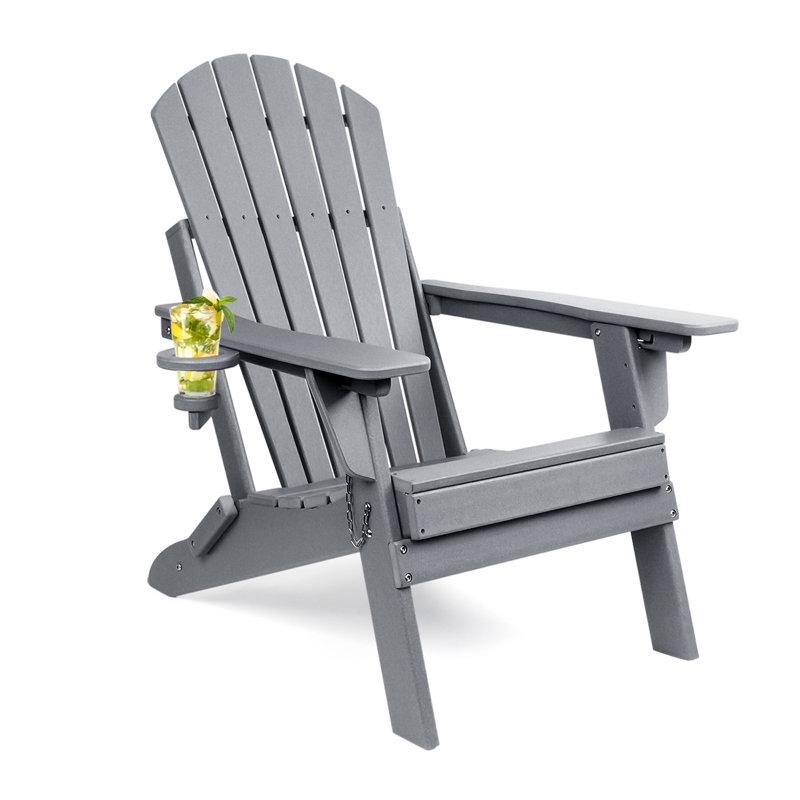 Unicoi Plastic Folding Adirondack Chair with Adjustable Backrest, Grey