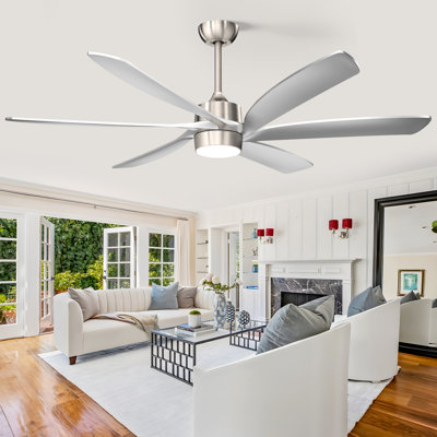 64'' 6 - Blade Modern Ceiling Fan With Led Lights And Remote Control, 3 Led Color Lights, 6 Speeds Reversible Dc Motor, Timer, For Indoor/covered Outdoor