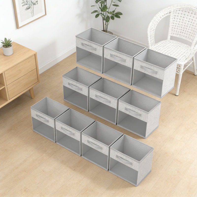 Cubes de rangement pliables avec fenêtre et poignées transparentes, paquet de 10 bacs en tissu pour placard, tablette et rangement