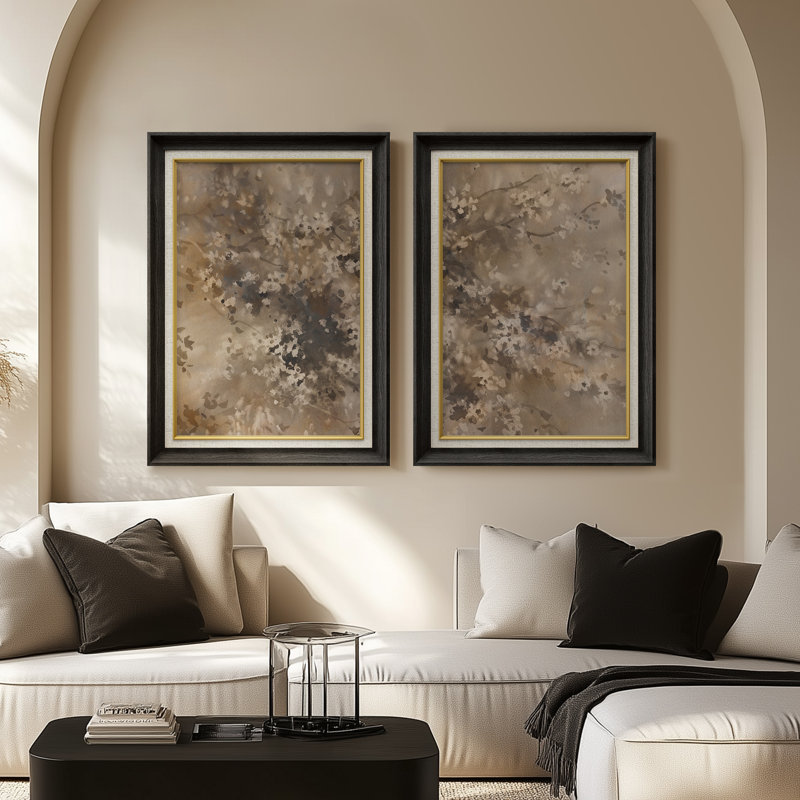 Neutral Abstract Organic Modern - Set of 2 Premium Framed Wall Art Print on Paper 26"x36", Black