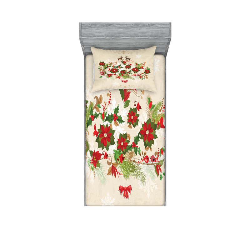 Multicolore drap-housse et coussin décoratif Ambesonne Christmas, Twin Fitted Sheet Set + 2 Pillow Cases