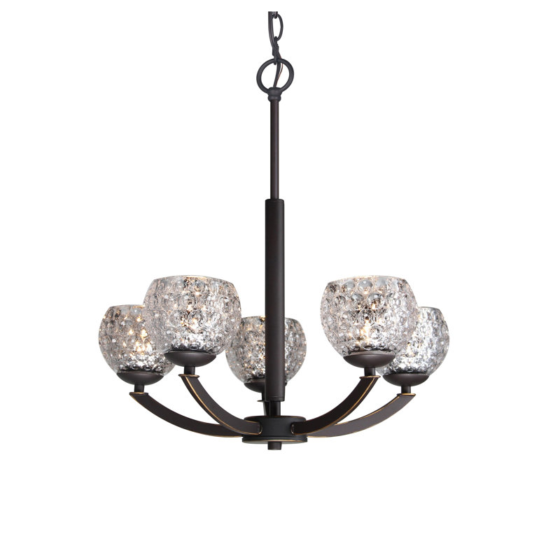 Lustre classique / traditionnel 5 lumières, Bronze, Cylindre faux opale, Halogène