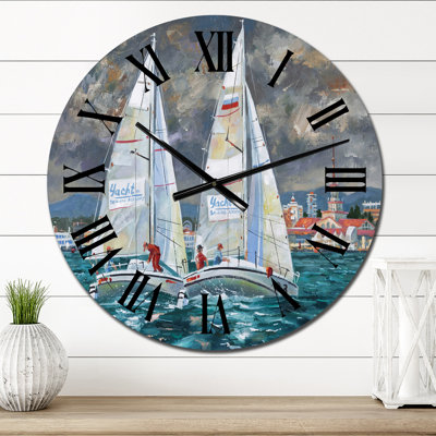Regatta voiliers arrivant à la Finish II - horloge murale nautique et côtière