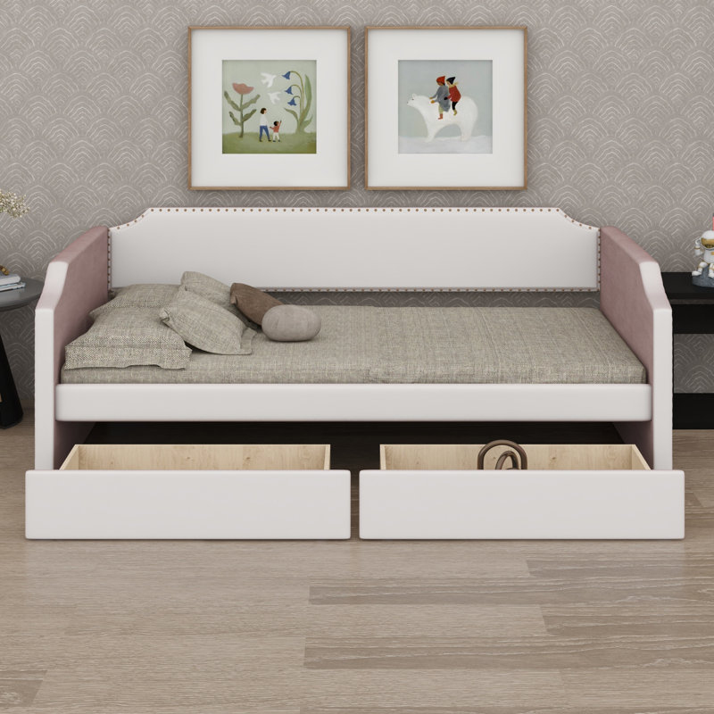 Compact Upholstered Daybed, Includes Two Spacious Drawers for Organization, Beige