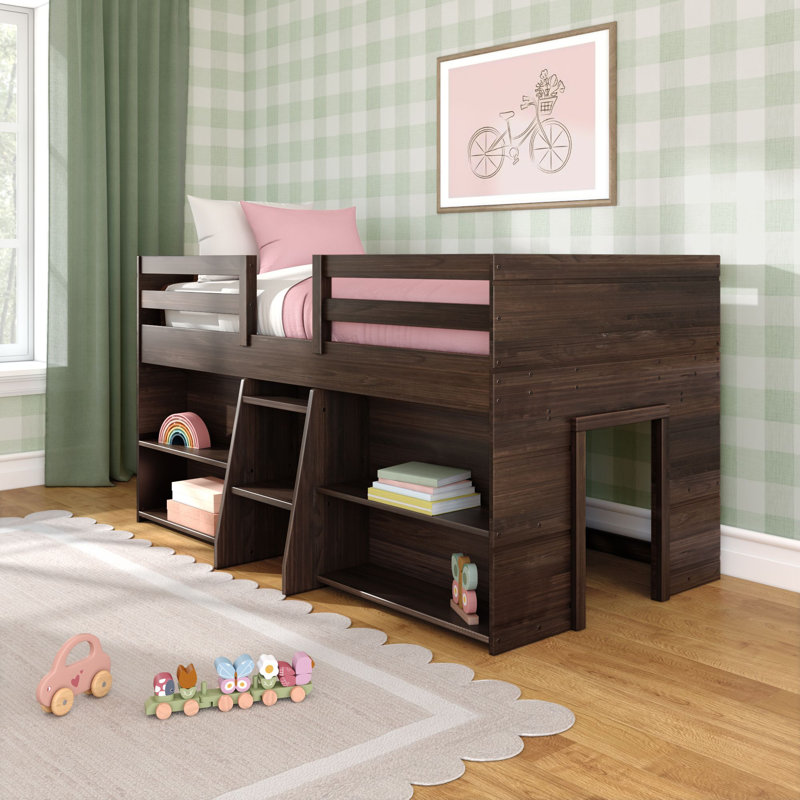 Lit mezzanine simple en bois massif Decimus, Brun foncé