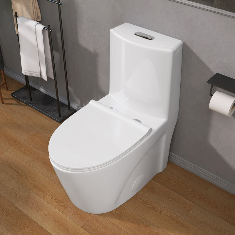 17" W ADA Compliant Ceramic One-Piece Toilet Dual Flush Toilet Soft Close Toilet with Comfort Chair Height Seat in White