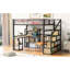 Lit mezzanine double noir avec escalier et bureau / tablettes pratiques - structure en métal, espace de rangement supplémentaire, sans sommier tapissier et structure robuste et pratique, requis pour une chambre à coucher de qualité