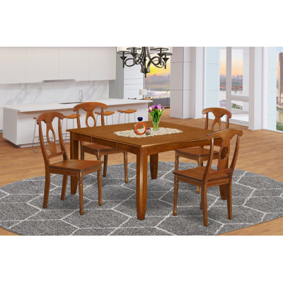 5 Piece Dinette Set for 4 Includes a Square Dining Room Table with Butterfly Leaf and 4 Dining Chairs, Saddle Brown