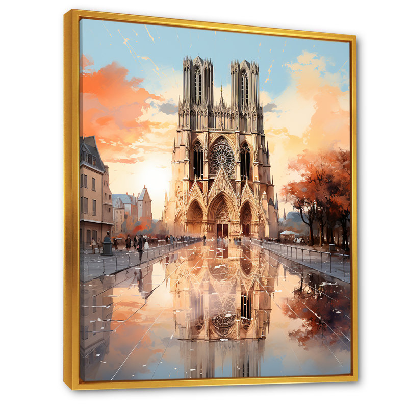 Cathédrale de Paris - impression, Cadre flottant doré, H 20 po x l 12 po x P 1 po