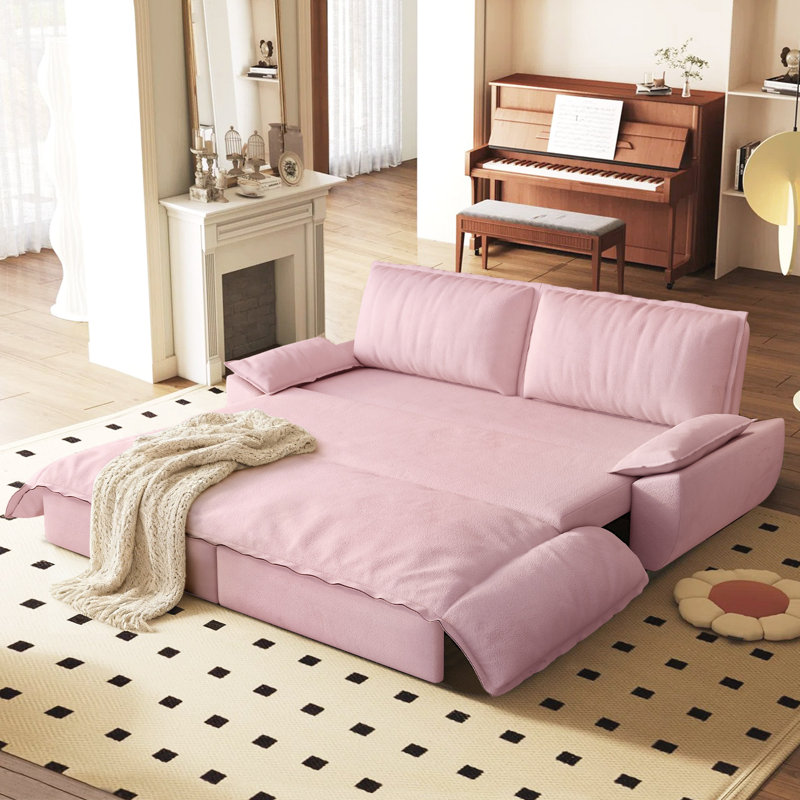 73.2"Wide Queen Pull Out Sofa Bed 3-in-1 Convertible Multi-Functional Couch with 2 Soft Pillows and Stylish Loveseat