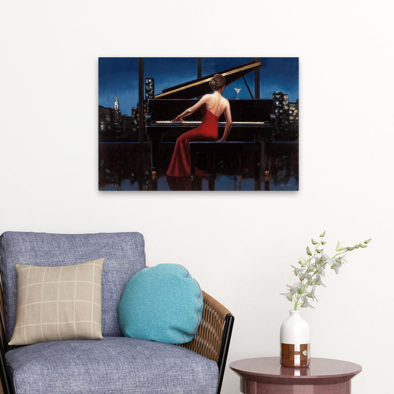 Dame contemporaine en rouge, H 24 po x l 16 po