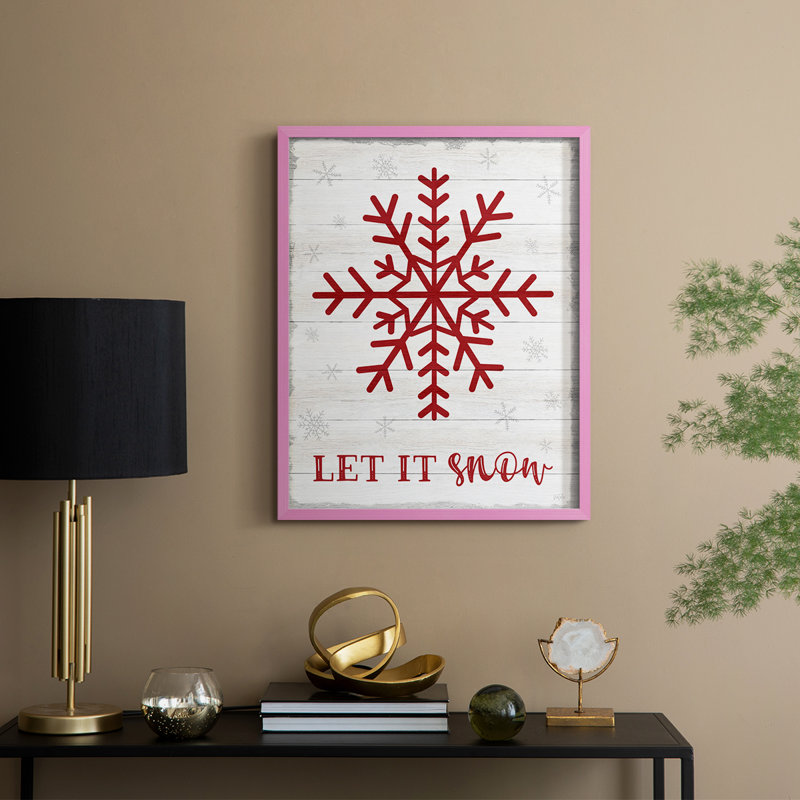 Let It Snow Snowflake, reproduction encadrée - bois massif, Rose, H 11 po x l 9 po
