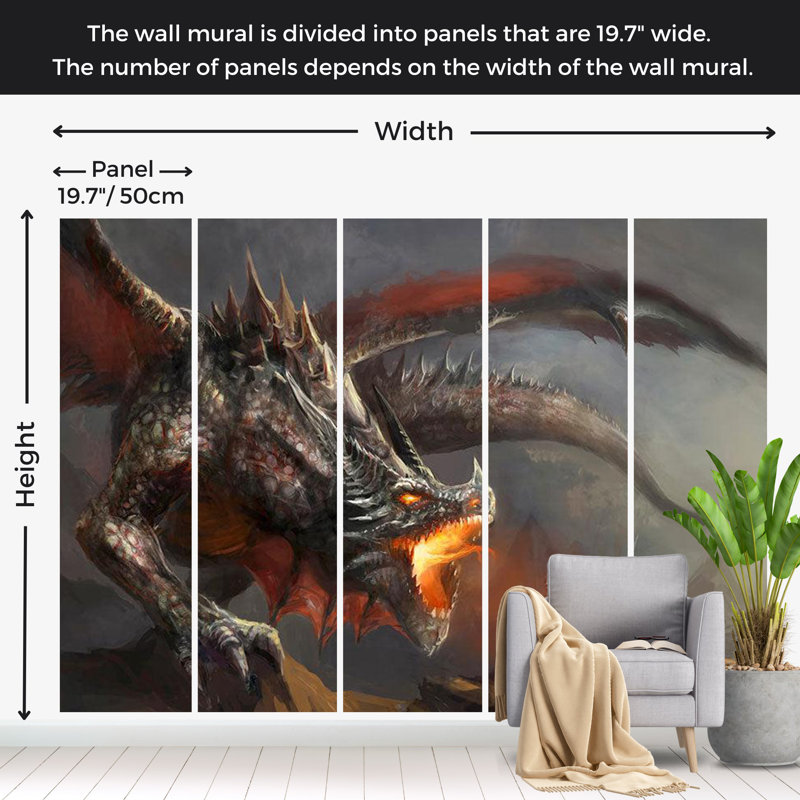 Fiction Wallpaper Wall Mural - Dragon Fire, 177" W x 124" L