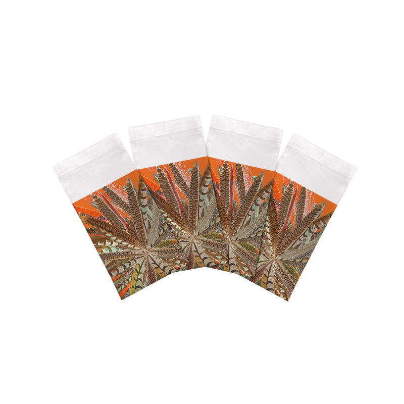 Pheasant Feathers Cotton Sateen Dinner Napkins, Orange