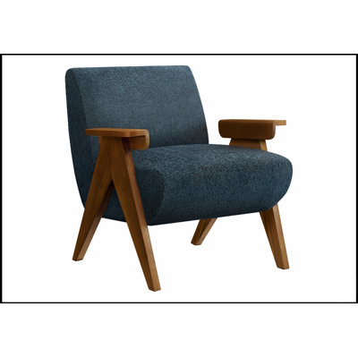 Chaise d'appoint Mid-Century moderne avec tissu bleu doux et bois de noyer, parfaite pour le confort du salon et de la chambre à coucher
