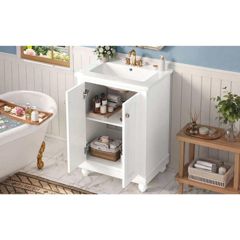 Meuble-lavabo moderne de 24 po de conception simple et élégante avec rangement à fermeture en douceur, tablette réglable, meuble-lavabo avec lavabo en céramique